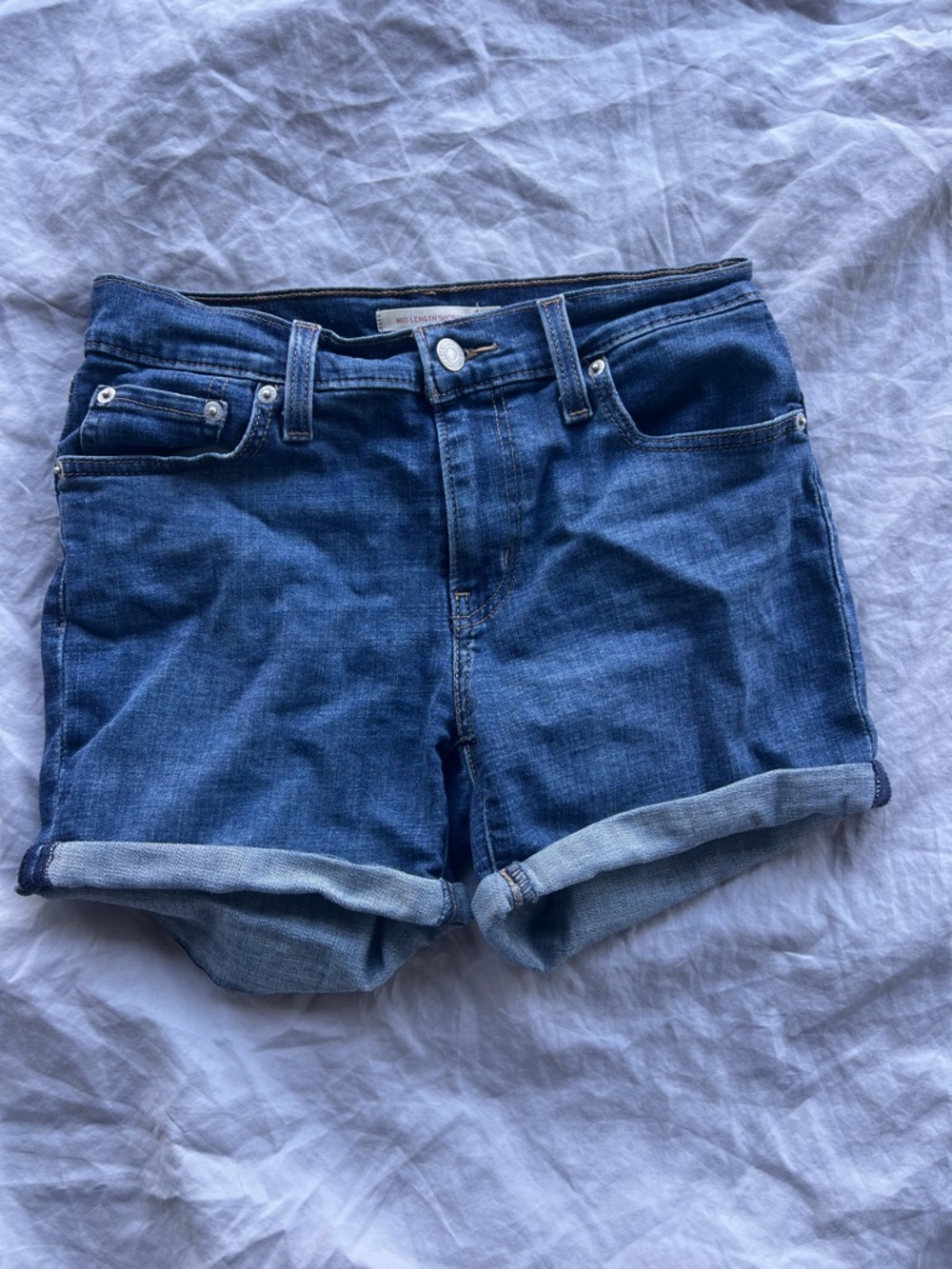 Classic Rolled Cuff Dark Blue Denim Shorts - Women